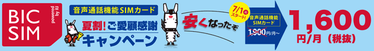 BIC SIM音声通話パック 夏割ご愛顧感謝キャンペーン